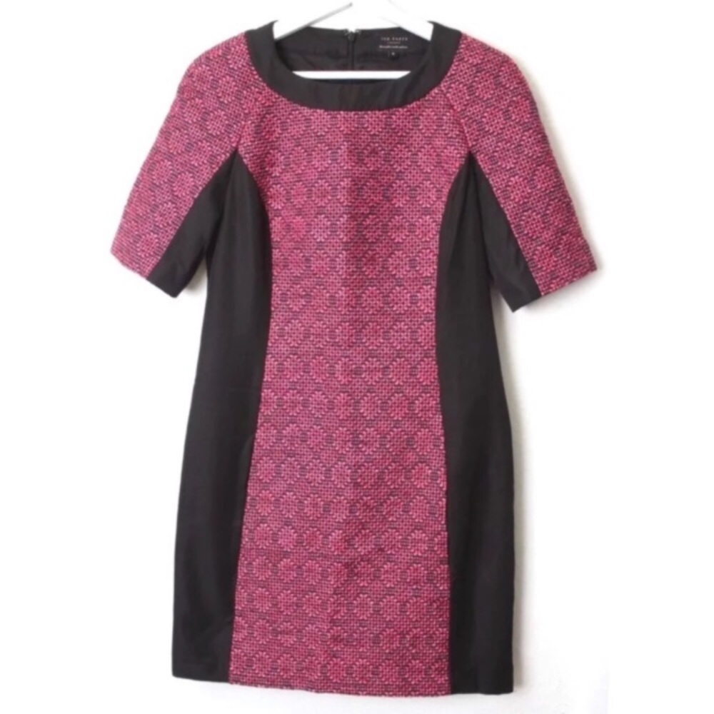 TED BAKER pink black woven silhouette sheath dress